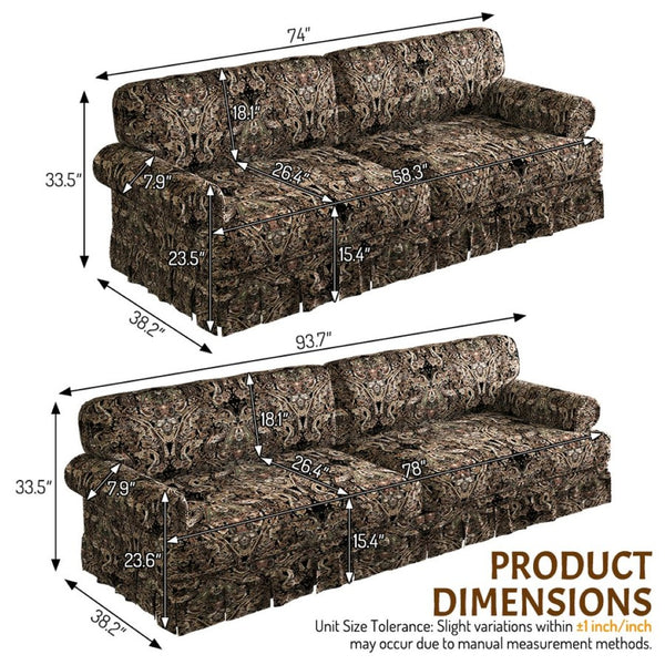 English Elm Luxuriously Deep Chenille Sofa with Pleated Skirt and Rolled Arms for Living Rooms Black Floral W1885S00296