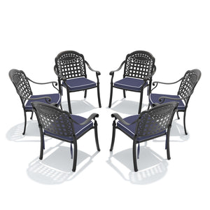English Elm Cast Aluminum Ornate Carved Patio Dining Chairs Powder Coated Set of Six Outdoor W1710S00511