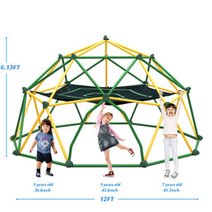 English Elm 12ft Geodesic Climbing Dome with Hammock Powder Coated Steel Backyard Play Structure N710P345629L