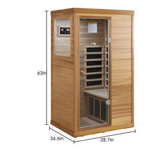 English Elm Red Cedar Single Person Far Infrared Indoor Sauna with Glass Door and Bluetooth Audio W632S00020
