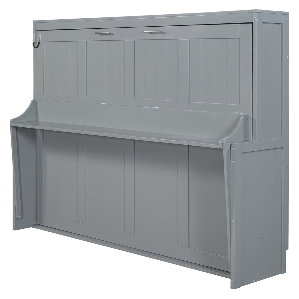 English Elm Queen Murphy Bed With Hydraulic Lift & Foldable Desk - Stylish Space-Saving Solution In Gray N820S10033E-GIGA