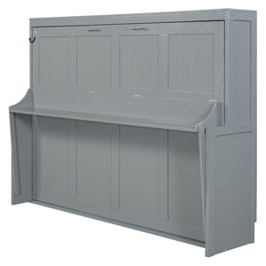 English Elm Queen Murphy Bed With Hydraulic Lift & Foldable Desk - Stylish Space-Saving Solution In Gray N820S10033E-GIGA