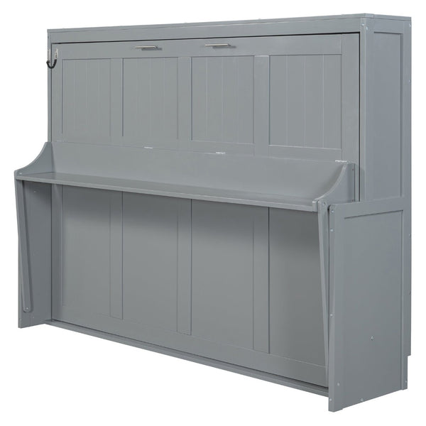 English Elm Queen Murphy Bed With Hydraulic Lift & Foldable Desk - Stylish Space-Saving Solution In Gray N820S10033E-GIGA