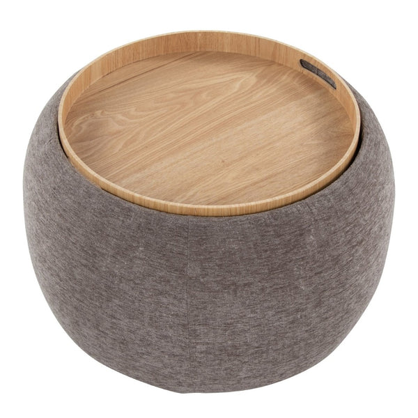 English Elm Tray Pouf Ottoman: Versatile Brown Fabric & Natural Wood Storage, Ideal For Modern Living Spaces B202P223753-GIGA