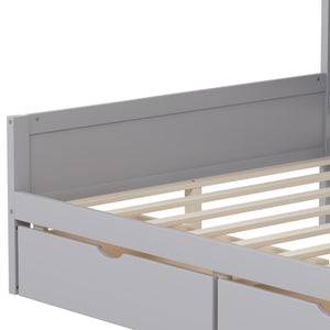 English Elm Full Full Size Daybed with Storage: L-Shape Wooden Frame, 3 Cabinets 2 Drawers, Desk & Bookshelf Gray N733S247077E