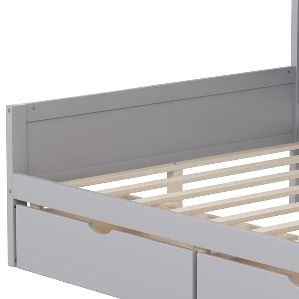 English Elm Full Full Size Daybed with Storage: L-Shape Wooden Frame, 3 Cabinets 2 Drawers, Desk & Bookshelf Gray N733S247077E