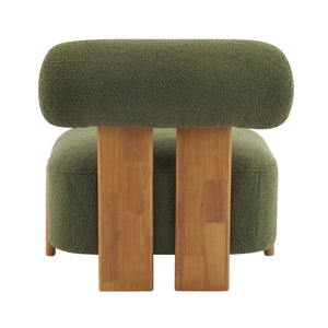 English Elm 27.25" Boucle Lounge Chair Solid Wood Frame Rolled Back Sculptural Living Room Accent N767P354792G
