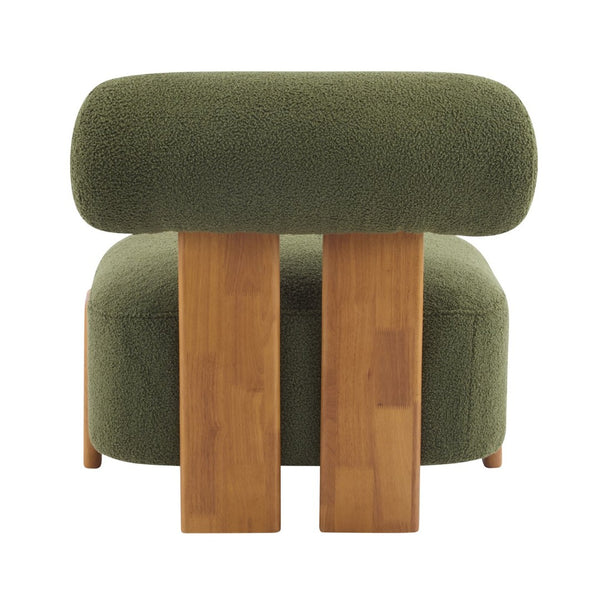 English Elm 27.25" Boucle Lounge Chair Solid Wood Frame Rolled Back Sculptural Living Room Accent N767P354792G