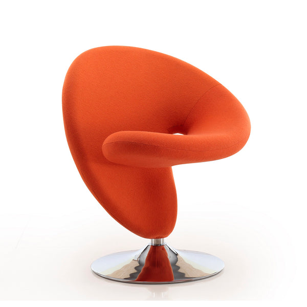 English Elm Curl Wool Blend Swivel Lounge Chair with Polished Chrome Base, 360° Rotation, Plush High-Density Foam Comfort Orange B365P397968