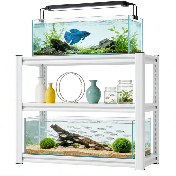 English Elm 20-30 Gallon Aquarium Stand Heavy Duty Steel Three Tier Rack for Home or Office White W2735P457277