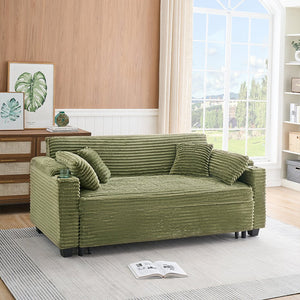 English Elm 80 Inch Green Corduroy Sofa Bed - Multi-Functional, Space-Saving Design With Cup Holders & Comfort! W1658P269825