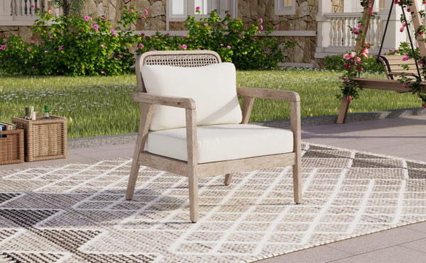 English Elm Outdoor Acacia Wood Club Chair Deep Seating Woven Back Patio Lounge Resort Style N780P171149B