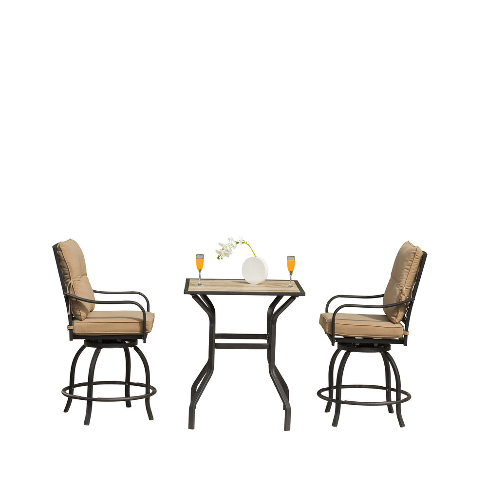 English Elm Outdoor Living 3-Piece Patio Bar Set With Swivel Stools, Cushions & Durable Table For Garden Fun W1859S00096