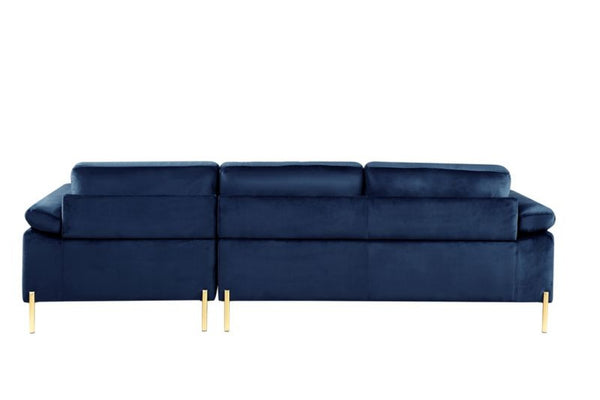 English Elm Coastal Tufted Velvet L-shaped Sectional Sofa with Brass Gold Legs Mid-century Glam Blue B2730S00017