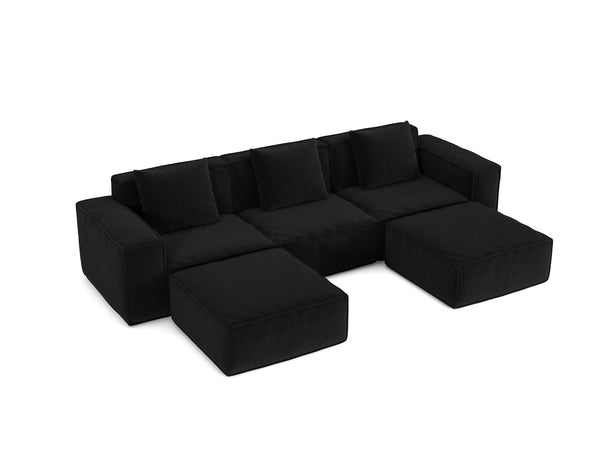 English Elm 118-Inch Modular Sofa Bed – Versatile Black Corduroy Cloud Velvet With Flexible Configuration & Comfort W3147S00026