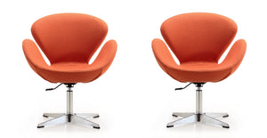 English Elm Raspberry Upholstered Swivel Lounge Chair with Adjustable Height, Polished Chrome Base & Modern Seat Design Orange B365P397964