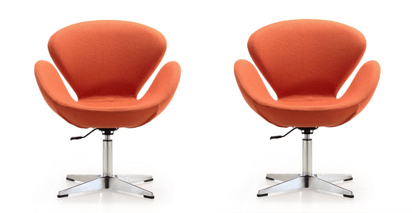 English Elm Raspberry Upholstered Swivel Lounge Chair with Adjustable Height, Polished Chrome Base & Modern Seat Design Orange B365P397964