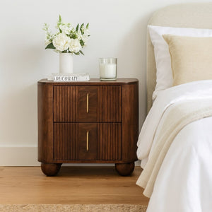 English Elm Solid Wood Marlowe Fluted Nightstand - Elegant Brown Design With 2 Spacious Drawers For Storage B182P372135-GIGA