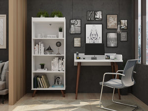 Manhattan Comfort Hampton Mid-Century Modern 2- Piece Home Office Set White 26PMC1