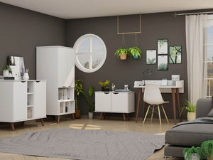 Manhattan Comfort Hampton Mid-Century Modern 2- Piece Home Office Set White 26PMC1