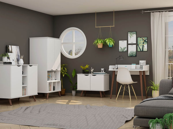 Manhattan Comfort Hampton Mid-Century Modern 2- Piece Home Office Set White 26PMC1