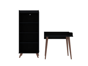 Manhattan Comfort Hampton Mid-Century Modern 2- Piece Home Office Set Black 26PMC70