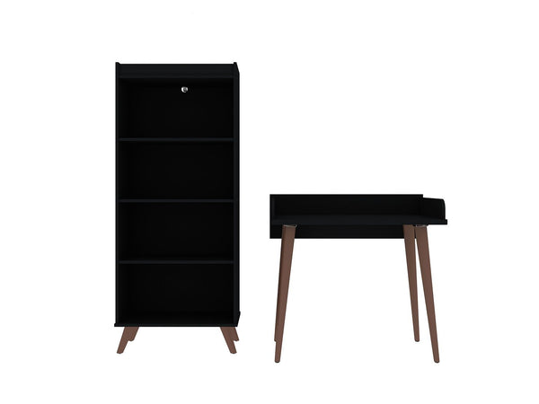 Manhattan Comfort Hampton Mid-Century Modern 2- Piece Home Office Set Black 26PMC70