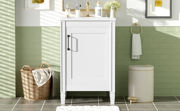 English Elm 20" Modern Bathroom Vanity with Ceramic Sink, Soft-Close Door, U-Shaped Adjustable Shelf & Door Storage Rack for Small Spaces N729P299364K