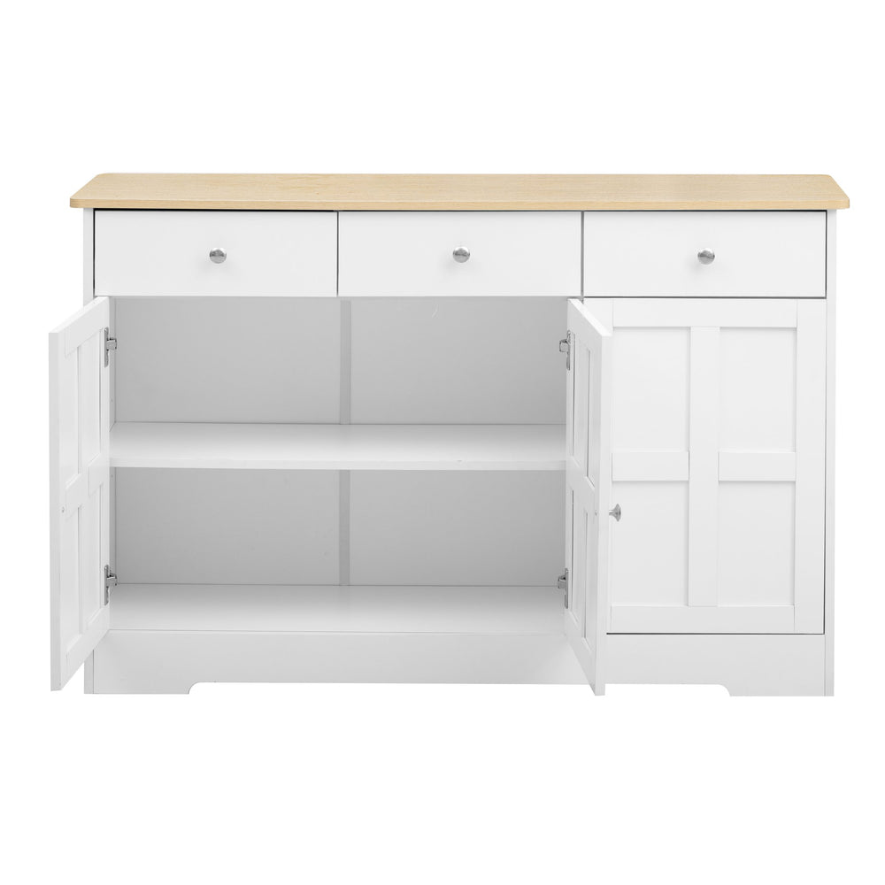 English Elm Fancy Dual-Tone Kitchen Sideboard White & Walnut – 120cm Buffet Cabinet with Arched Doors, Durable Eco Finish, Ample Multi-Zone Storage, Child-Safe Design W2761P230539