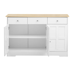 English Elm Fancy Dual-Tone Kitchen Sideboard White & Walnut – 120cm Buffet Cabinet with Arched Doors, Durable Eco Finish, Ample Multi-Zone Storage, Child-Safe Design W2761P230539