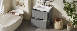 English Elm Christopher Knight Home® - 30" Fluted Gray Bathroom Vanity With Glossy Ceramic Sink & Soft-Close Drawers For Modern Spaces N817P288915G