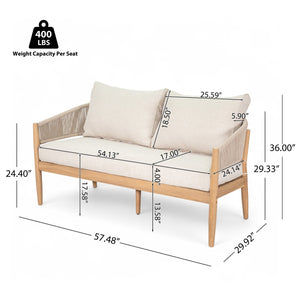 English Elm Christopher Knight Home® - Verona Acacia Wood Outdoor Chat Set with Plush Cushions, Hand-Braided Rope Accents, Weatherproof Finish Beige,Light Brown,Natural VERONA4CTBRN