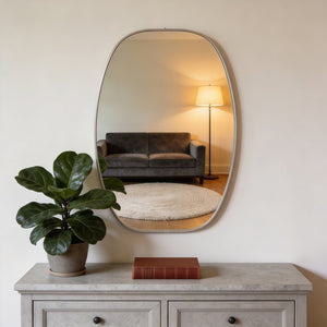 English Elm 24x36 Matte Metal Framed Oval Wall Mirror with Hd Glass for Bath or Entryway Silver W2203P474696