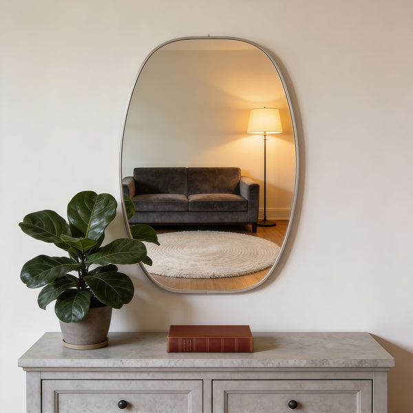 English Elm 24x36 Matte Metal Framed Oval Wall Mirror with Hd Glass for Bath or Entryway Silver W2203P474696
