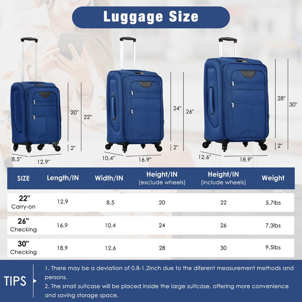 English Elm Softside Expandable Spinner Luggage Set with Tsa Lock Duffel Polyester Travel Navy Blue N732P201004C