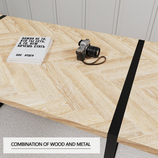 English Elm 59" Rustic Industrial Dining Table Set With Pu Chairs – 6-Piece Farmhouse Style Kitchen Furniture W2189S00220