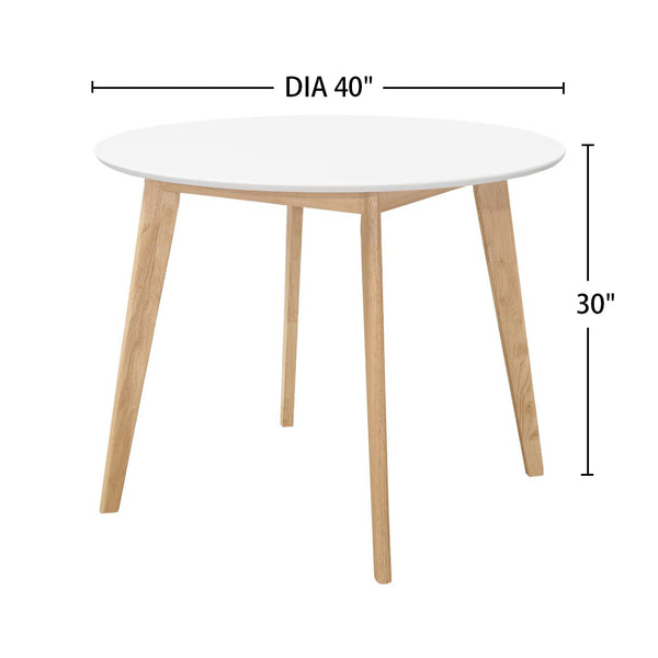 English Elm 40-inch Two-Tone Round Dining Table Matte White Top Natural Wood Base Mid-Century Modern Metal Wood Blend B016P369792