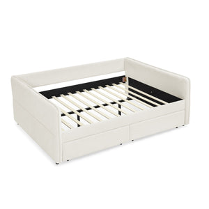 English Elm Daybed With Trundle And Storage Drawers, Upholstered In Beige Boucle, Queen Size For Stylish Comfort W1413S00074