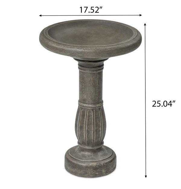 English Elm Polyresin Pedestal Birdbath Antique Gray Stone Look Outdoor Garden Accent 25 Inch N772P450049G