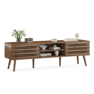 English Elm Mid Century Modern Fluted Wood Media Console with Storage Cabinets for Living Room Natural Walnut T3623P435373