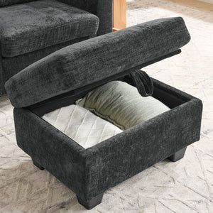 English Elm Single Chenille Manual Recliner with Usb Port Hidden Storage Ottoman and Cup Holders Black W487P423649