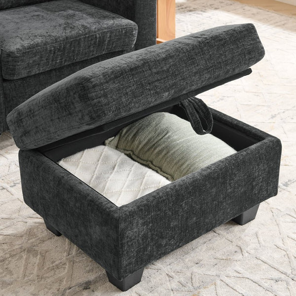 English Elm Single Chenille Manual Recliner with Usb Port Hidden Storage Ottoman and Cup Holders Black W487P423649