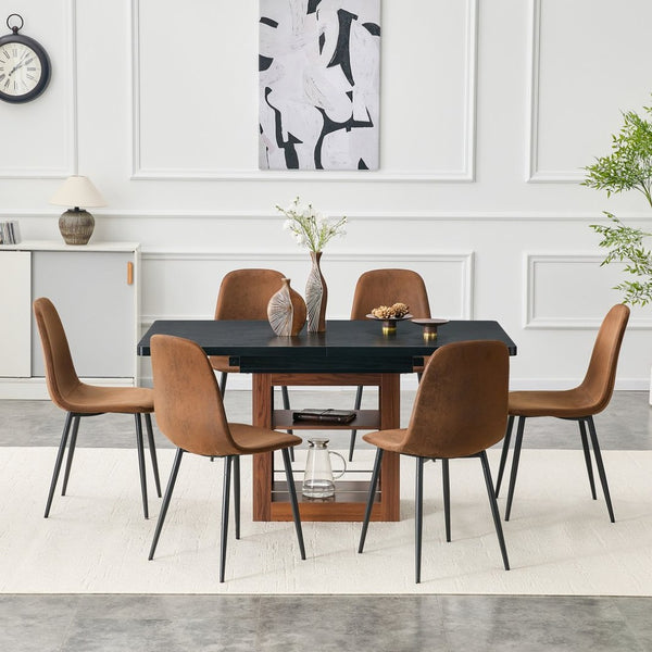 English Elm Expandable Six Piece Dining Set with Extendable Table and Techno Fabric Upholstered Chairs W1151S04691