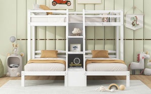 English Elm Twin Triple Bunk Bed Pine Frame with Staircase Storage Drawers for Kids Rooms GX000309AAK