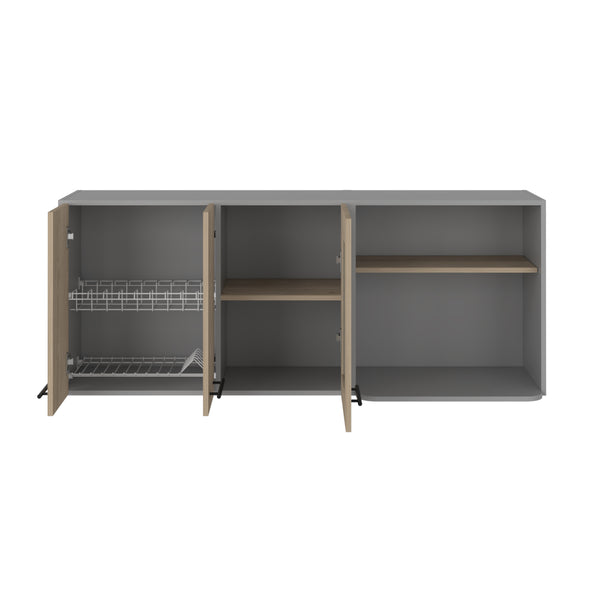 English Elm Wall Light Pine Glass Wall Cabinet Double Door Rack - Removable, Engineered Wood, Beige Chic Finish B097S00187