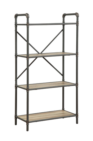 English Elm Itzel 4-Tier Antique Oak & Sandy Gray Bookshelf – Open Back Metal Frame, Fixed Wooden Shelves, 23.5" x13.2" B2726P282914