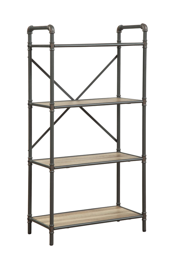 English Elm Itzel 4-Tier Antique Oak & Sandy Gray Bookshelf – Open Back Metal Frame, Fixed Wooden Shelves, 23.5" x13.2" B2726P282914