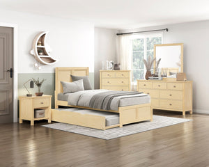 English Elm Contemporary Natural Pine Twin Bed Tall Headboard Slat Support Farmhouse Bedroom Frame B011S02459