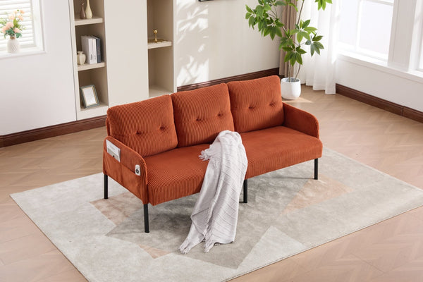 English Elm United We Win Corduroy Loveseat Plush Ergonomic Sofa with Spring Support Metal Legs Orange W1568P410045