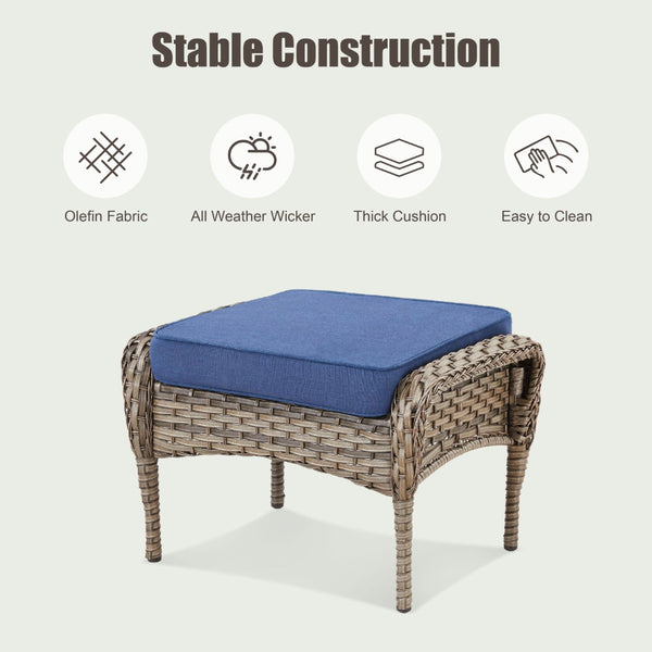English Elm Outdoor Pe Wicker Patio Ottoman Set of 2 with Cushions for Deck or Backyard Blue T3773P418423
